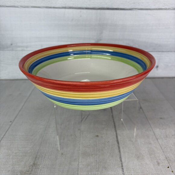 Gibson STYLISH LIVING RAINBOW STRIPES Multicolor Round Stoneware Serving Bowl - Picture 5 of 16